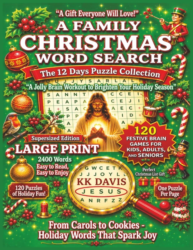 A Family Christmas Word Search: The 12 Days Puzzle Collection: 120 Festive Brain Games for Kids, Adults, and Seniors (Supersized Edition) - Image 1