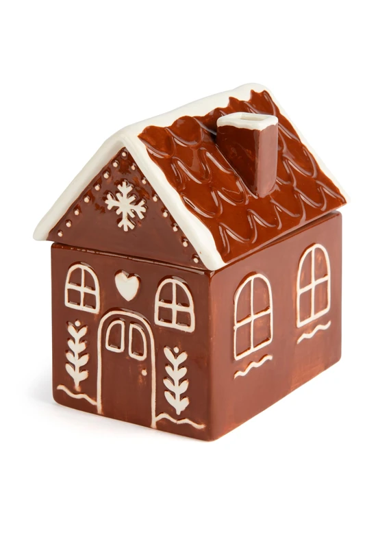 Excelsa Wonderful Ginger Christmas Biscuit Tin, Ceramic Gingerbread House, Biscuit Container