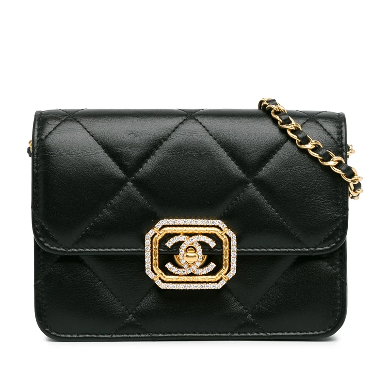 Pre-Loved Quilted Calfskin Strass Clutch With Chain Flap Crossbody Bag