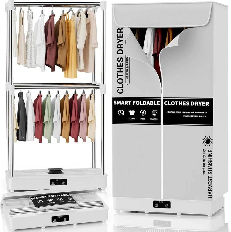 Clothes Dryer, Portable Foldable Drying Machine with Timer, Easy Carry Laundry Drying Wardrobe with Large Capacity, Electric Dryer/Rack for Home | Appartments | RV (T7563)