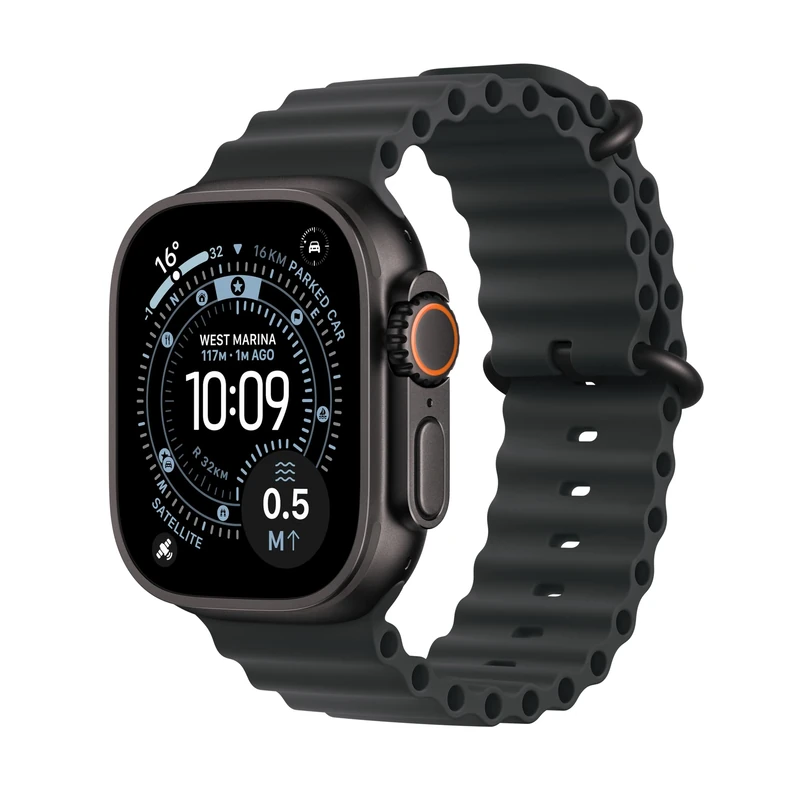 Apple Watch Ultra 3 GPS + Cellular 49mm Premium Running and Multisport Smartwatch with Rugged Black Titanium Case with Black Ocean Band. Advanced Health and Fitness Tracking
