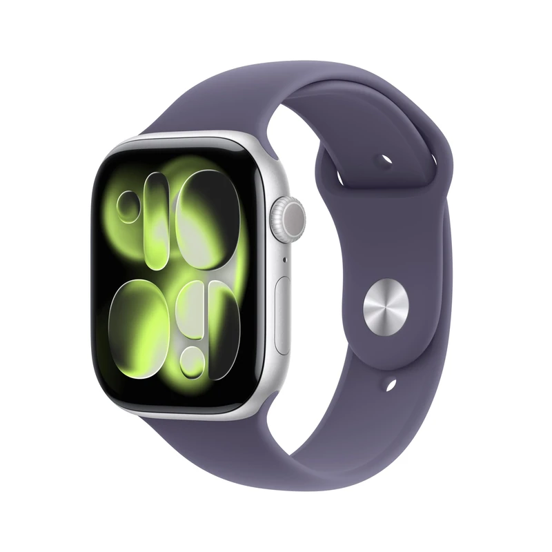 Apple Watch Series 11 GPS 46mm Smartwatch with Silver Aluminium Case with Purple Fog Sport Band M/L. Sleep Score, Fitness Tracker, Health Monitoring, Always-On Display, Water Resistant