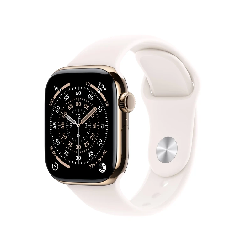 Apple Watch Series 11 GPS + Cellular 42mm Smartwatch with Gold Titanium Case with Light Blush Sport Band M/L. Sleep Score, Fitness Tracker, Health Monitoring, Always-On Display, Water Resistant