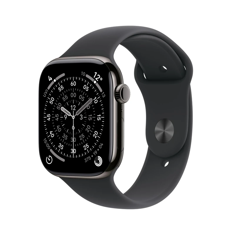 Apple Watch Series 11 GPS + Cellular 46mm Smartwatch with Slate Titanium Case with Black Sport Band S/M. Sleep Score, Fitness Tracker, Health Monitoring, Always-On Display, Water Resistant