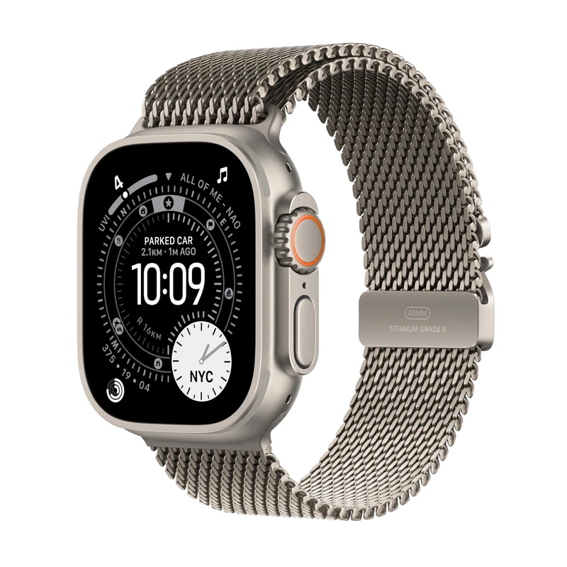 Apple Watch Ultra 3 GPS + Cellular 49mm Premium Running and Multisport Smartwatch with Rugged Natural Titanium Case with Natural Titanium Milanese Loop - Small. Advanced Health and Fitness Tracking
