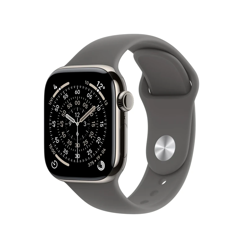 Apple Watch Series 11 GPS + Cellular 42mm Smartwatch with Natural Titanium Case with Stone Grey Sport Band M/L. Sleep Score, Fitness Tracker, Health Monitoring, Always-On Display, Water Resistant