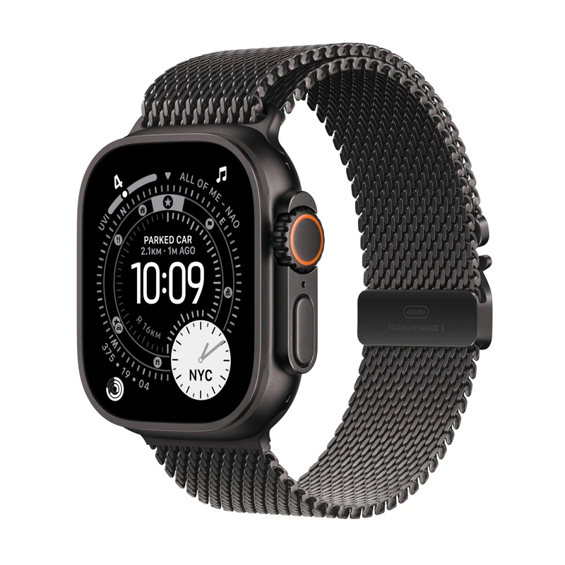 Apple Watch Ultra 3 GPS + Cellular 49mm Premium Running and Multisport Smartwatch with Rugged Black Titanium Case with Black Titanium Milanese Loop - Small. Advanced Health and Fitness Tracking