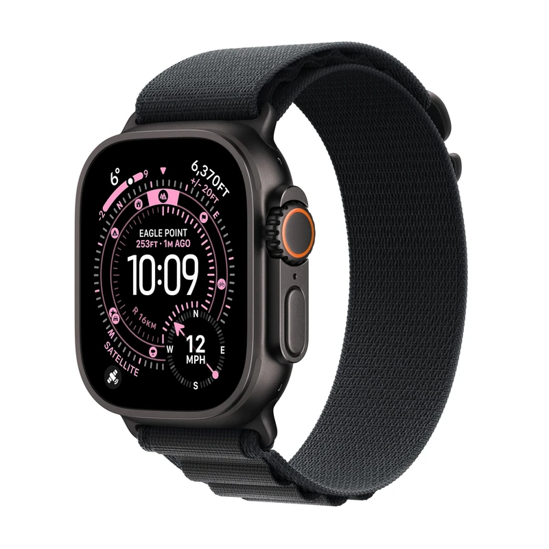 Apple Watch Ultra 3 GPS + Cellular 49mm Premium Running and Multisport Smartwatch with Rugged Black Titanium Case with Black Alpine Loop - Large. Advanced Health and Fitness Tracking