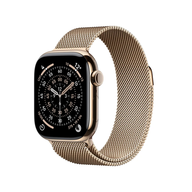 Apple Watch Series 11 GPS + Cellular 42mm Smartwatch with Gold Titanium Case with Gold Milanese Loop. Sleep Score, Fitness Tracker, Health Monitoring, Always-On Display, Water Resistant