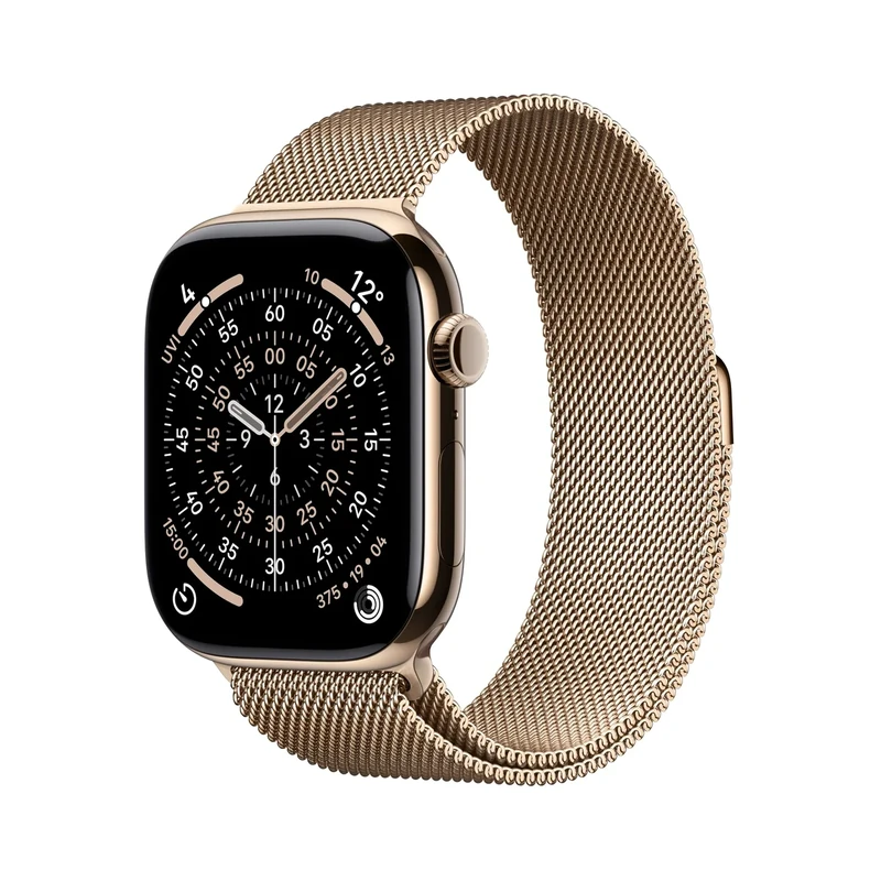 Apple Watch Series 11 GPS + Cellular 46mm Smartwatch with Gold Titanium Case with Gold Milanese Loop S/M. Sleep Score, Fitness Tracker, Health Monitoring, Always-On Display, Water Resistant