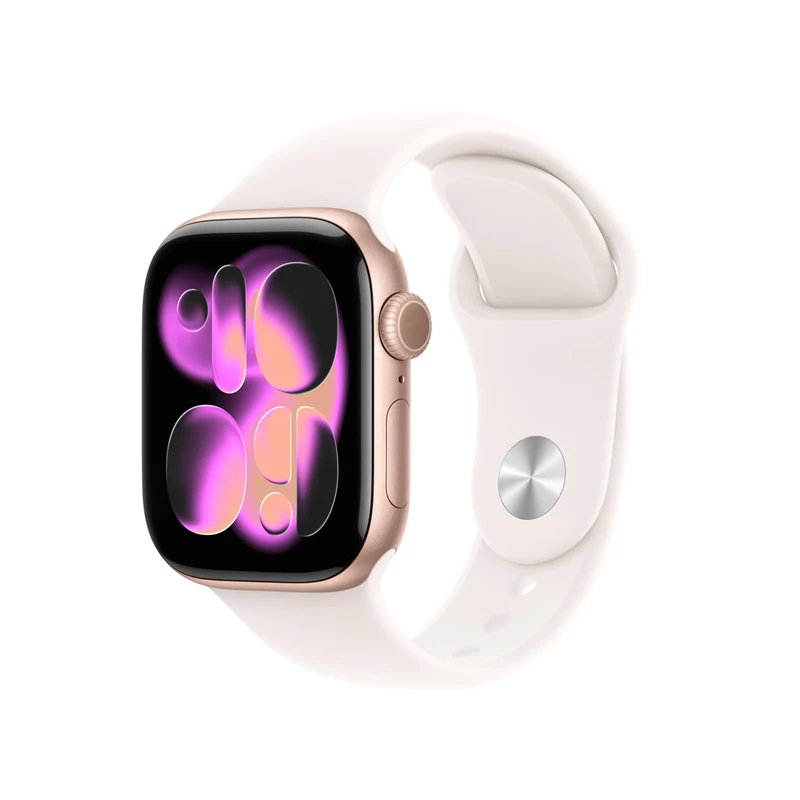 Apple Watch Series 11 GPS + Cellular 42mm Smartwatch with Rose Gold Aluminium Case with Light Blush Sport Band S/M. Sleep Score, Fitness Tracker, Health Monitoring, Always-On Display, Water Resistant