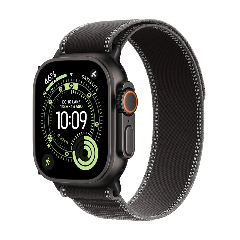 Apple Watch Ultra 3 GPS + Cellular 49mm Premium Running and Multisport Smartwatch with Rugged Black Titanium Case with Black/Charcoal Trail Loop M/L. Advanced Health and Fitness Tracking