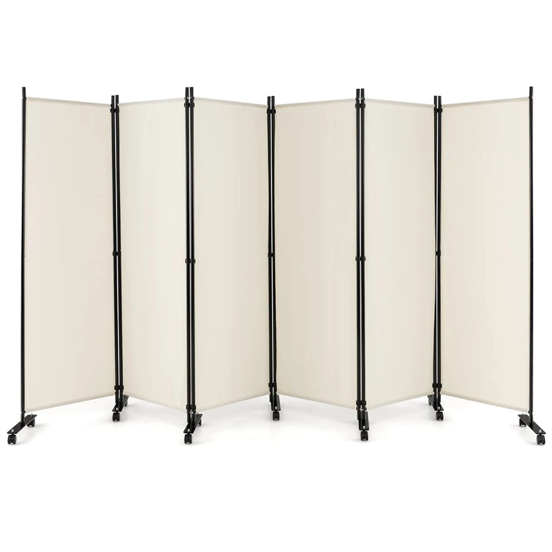 FANTASK 6-Piece Room Divider on Wheels, Foldable Inside, Fabric Divider for More Privacy and Flexibility (Beige)