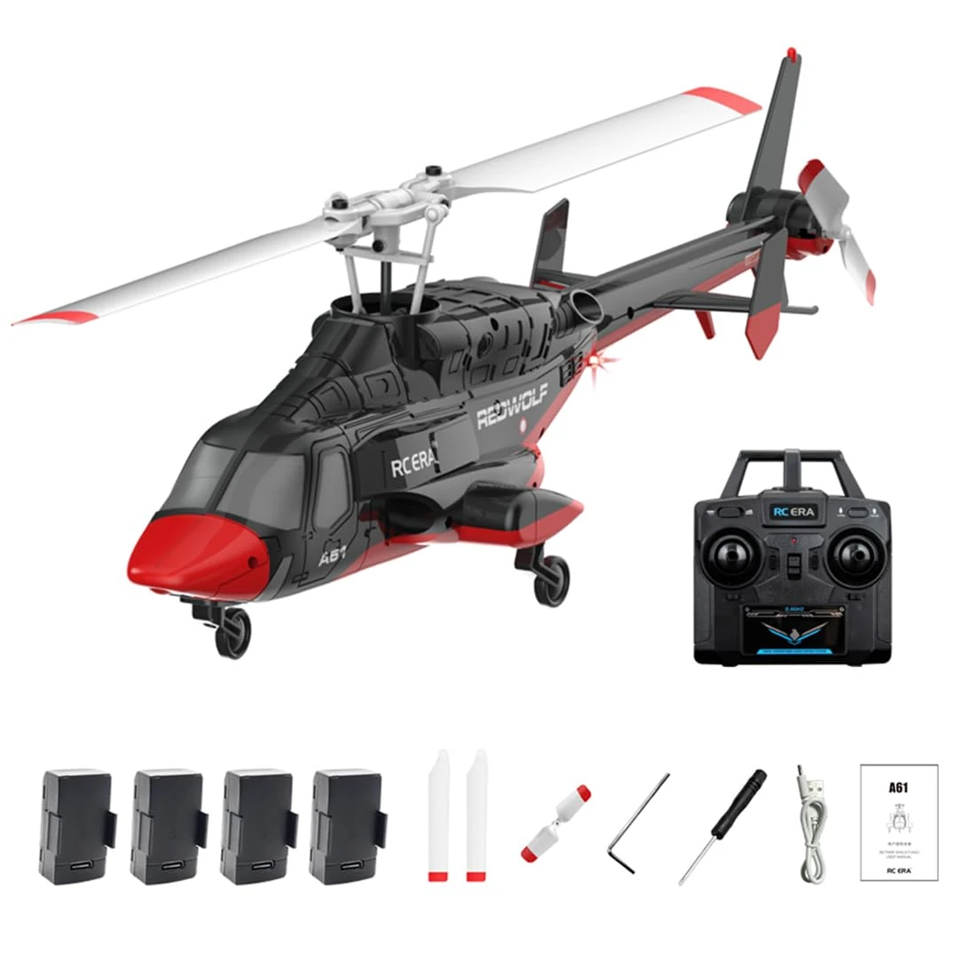 Joytopiaminds RC ERA A61 Little Air-wolf RC Helicopter, 1/52 Scale 2.4G 4CH Single Rotor RC Helicopter with One-Key Takeoff/Landing for Adults Beginners - 1 Battery