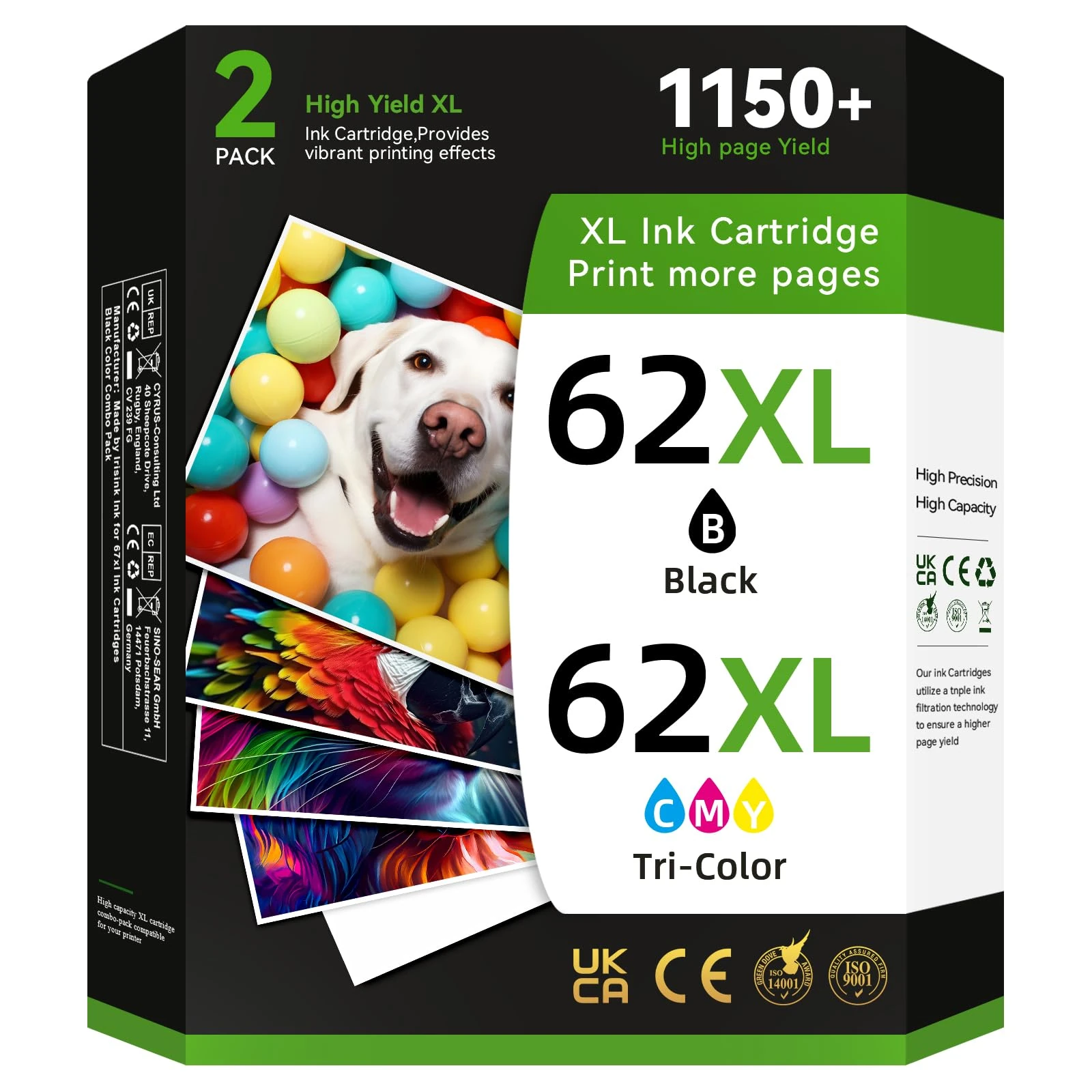 62XL Ink Cartridges Black and Colour Multipack Replacement for HP 62 Ink Cartridges Twin Pack High Yield for HP Envy 5540 5544 5640 5546 5644 5541 5640 5646 5542 OfficeJet 5740 200 250 (2-Pack)