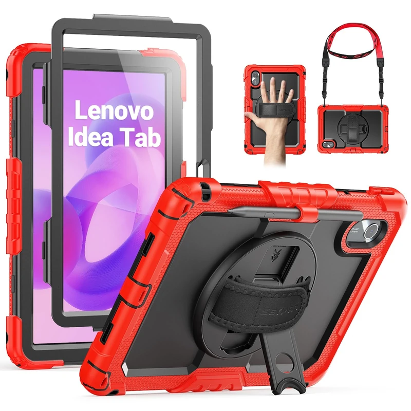 SEYMAC Case for Lenovo Idea Tab 11 Inch 2025/Tab M11/Xiaoxin Pad/Tab K11 Gen 2 (TB336/TB330/TB331/TB335) with Screen Protector, 360° Rotating Stand, Shoulder Strap, Pen Holder, Red