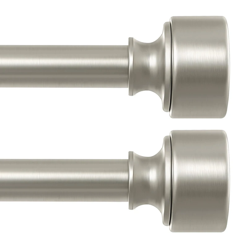 HEI! DEAR 2 Pack Brushed Nickel Curtain Rods for Windows 48 to 84 Inch, 1" Diameter Heavy Duty Adjustable Curtain Rod, Decorative Telescopic Window Treatment Rods for Bedroom Living Room Kitchen