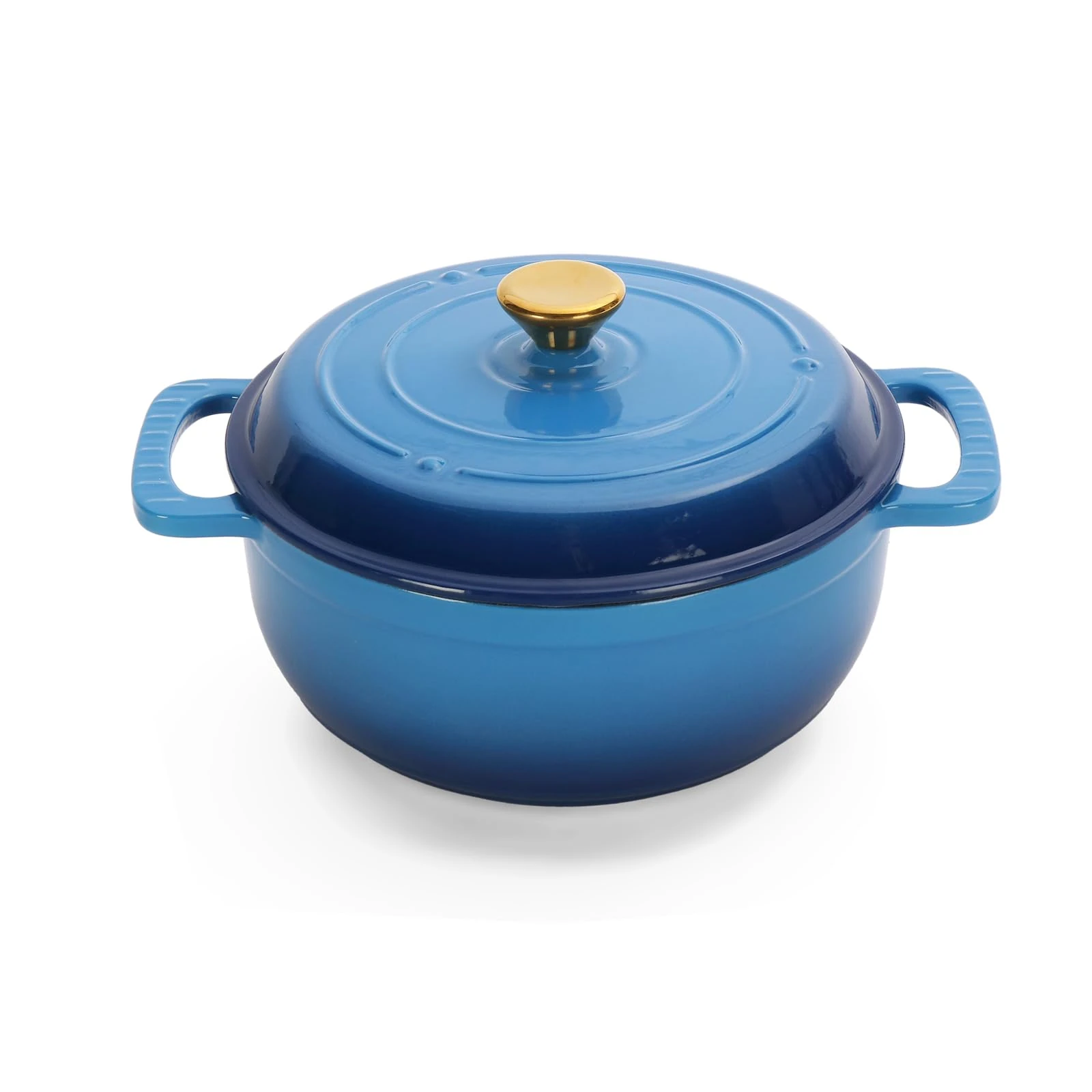 Bonnlo Enameled Cast Iron Round Pot, 26cm/5.2L Dutch Oven Cookware with Lid, Silicone Gloves, Heavy-Duty Pre-Seasoned Cookware for Bread Baking, Braising, Stews, Roasting - Blue, 5QT