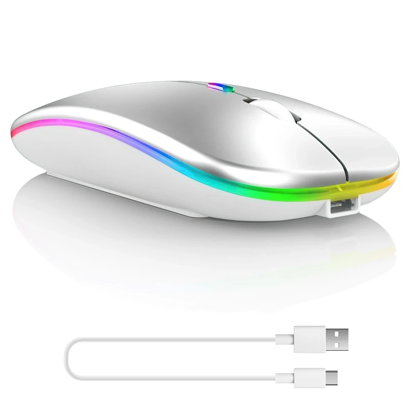 Jiyeo Wireless Mouse Bluetooth 2.4GHz Dual Mode,Rechargeable Silent Portable Laptop Mouse with 3 Level DPI (800/1200/1600) Quiet Click for Laptops iPad MacBook PC Compatible with iOS Windows MacOS