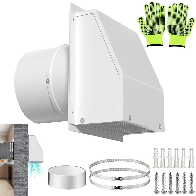 10 inch Wall Vent Cover for Dryer Vent, Outdoor Wall Exhaust Vent Cap Exterior Air Vent Cover with Screen & Damper, External Extractor Wall Vent Hood for Bathroom Fan Range Hood HVAC Duct