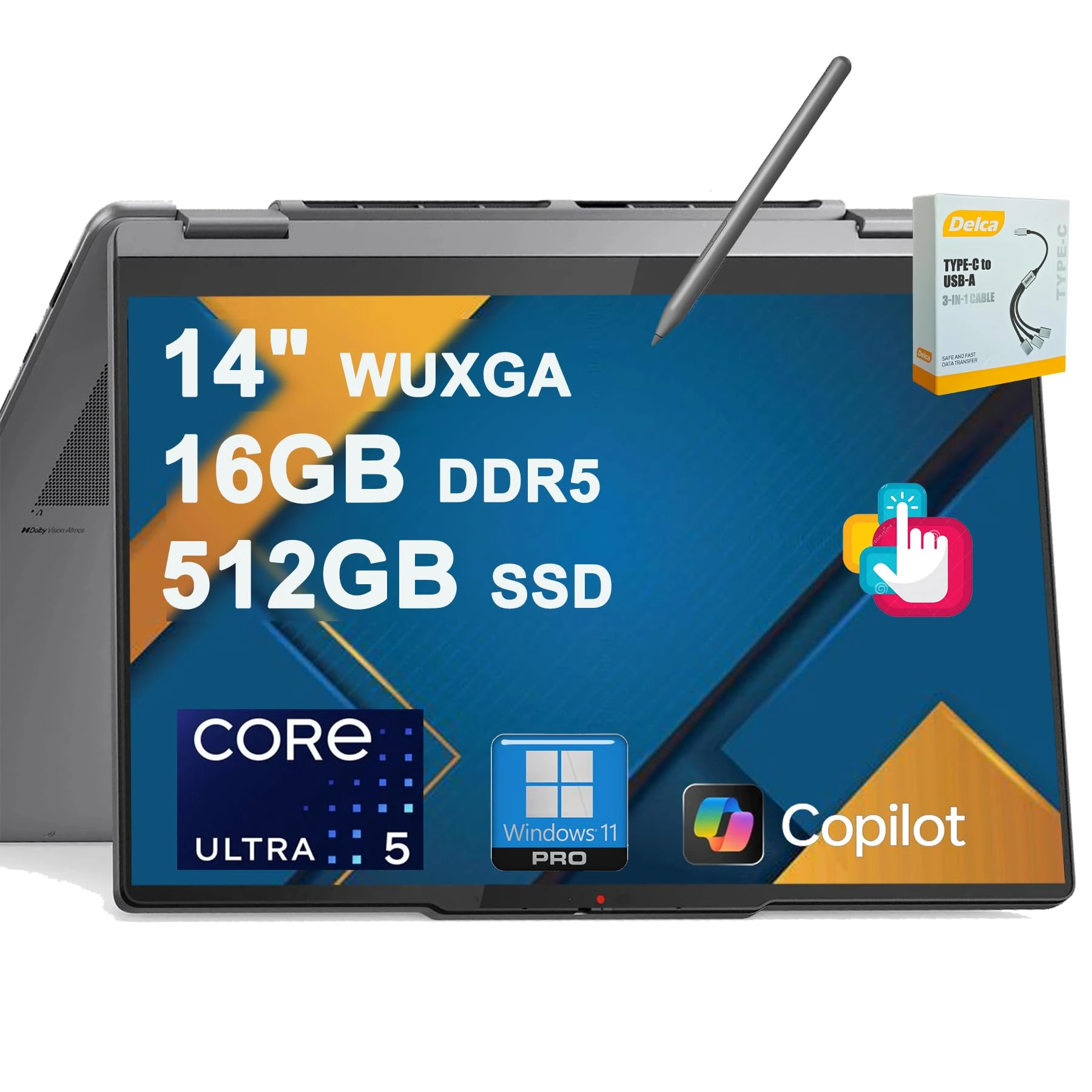 Lenovo Yoga 7 2-in-1 Laptop | 14" WUXGA OLED Touch (600nits HDR) | Intel 8-core Ultra 5 226V Up to 40 TOPS (>Ryzen 5 AI 340) | 16GB DDR5 512GB SSD | Backlit Fingerprint w/Pen Win11Pro w/DLCA Accessory