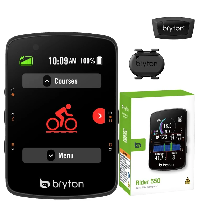 Bryton Rider 550 GPS Cycle Computer, Navigation with Sensor Bundle including Speed, Cadence and Heart Rate Monitor, 2.8 Inch Colour Screen
