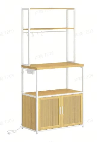 VASAGLE Kitchen Shelf with Sockets, Kitchen Cabinet, 90 cm High Worktop, Standing Shelf with 8 Hooks, 40 x 80 x 170 cm, Gold Oak Cloud White KKS059YA02 - Image 1
