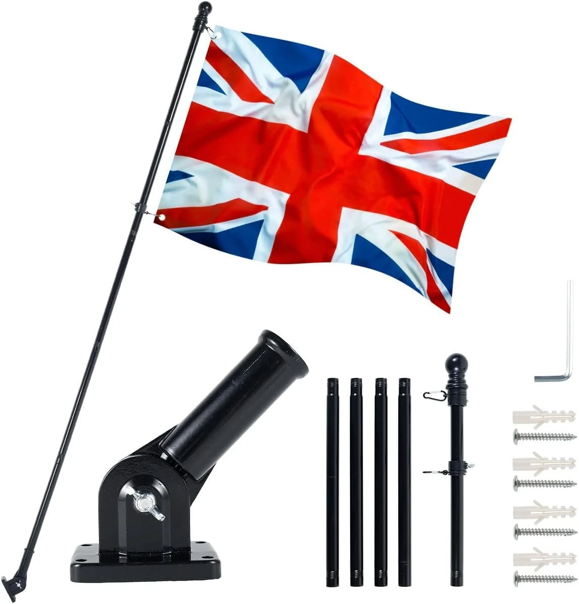 DEJIN Flag Pole Kit 6FT, Flag Pole Kit for Garden Metal Flagpole with Mounting Bracket Heavy Duty Stainless Steel Flags Poles for House Garden Yard Outdoor Fence Roof Walls(Includes national flag)