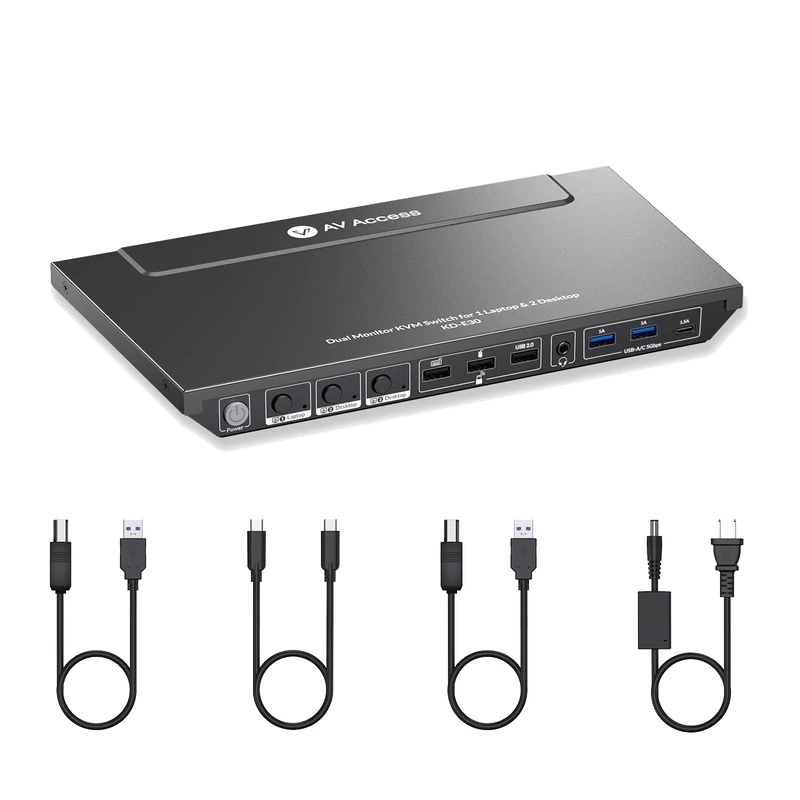 AV Access Docking Station KVM Switch 2 Monitors 3 Computers, 1 Laptop & 2 PCs, Dual 4K@60Hz Monitors, EDID Emulation, 100W USB C Charging, 1G Ethernet, High Refresh Rates, Ideal for Gaming,Home Office