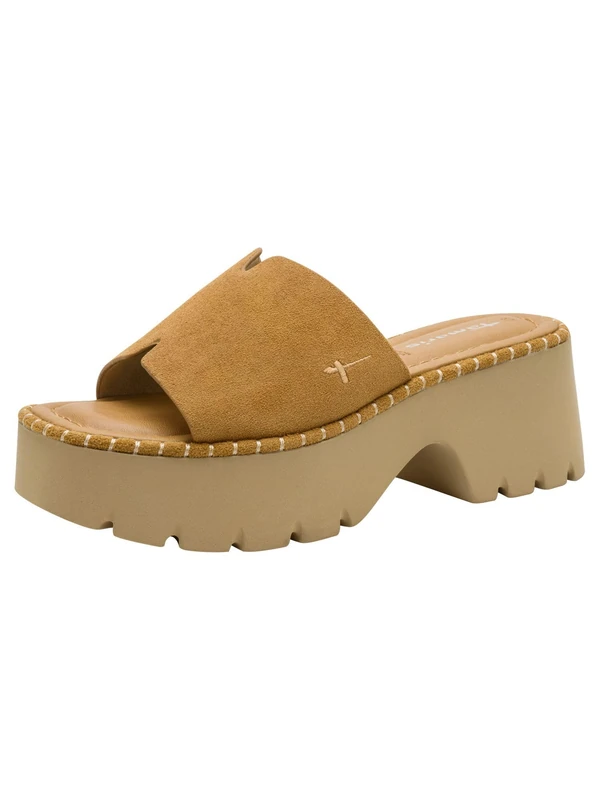 Tamaris Women's leather mule with block heel brown 7.5 UK