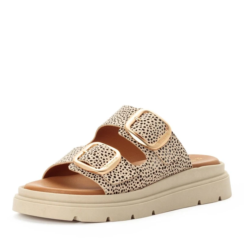 Tamaris Women's leather mules with wedge heel beige 5 UK