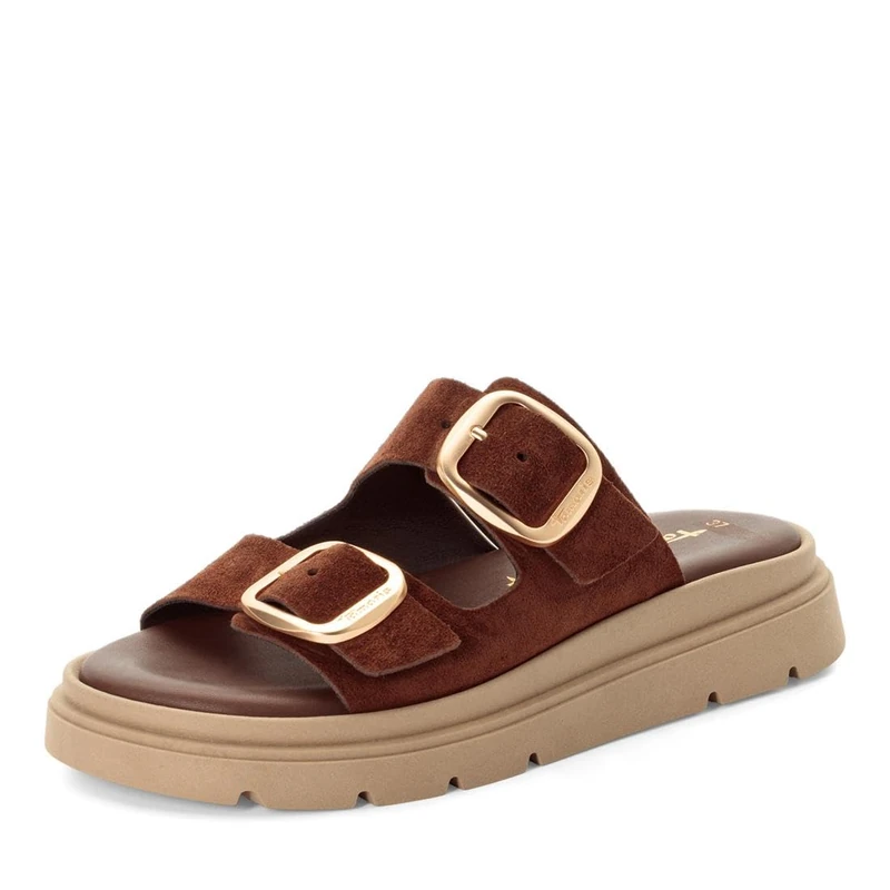 Tamaris Women's leather mules with wedge heel brown 5 UK - Image 1