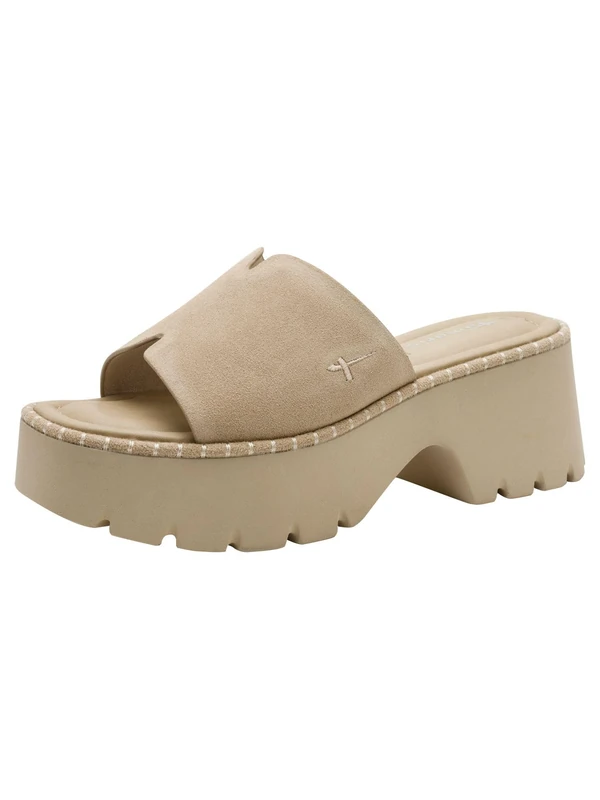 Tamaris Women's leather mule with block heel beige 8 UK