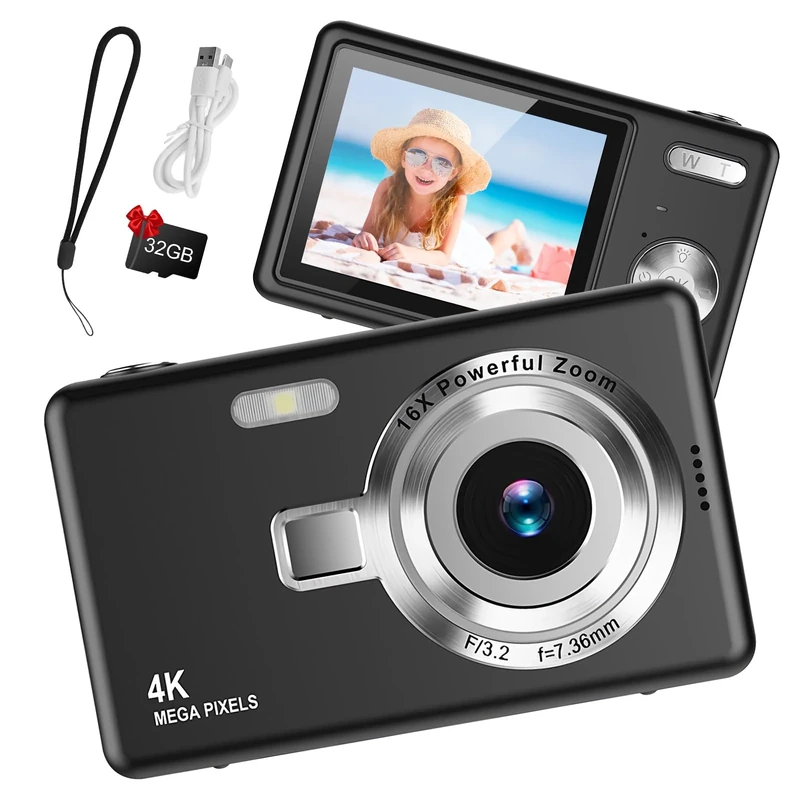 Mini 1080P HD Digital Camera, 44MP Portable Photo Camera with 2.4" LCD Screen, 16X Digital Zoom, 1 Battery – Fun Vlogging Camera for Kids