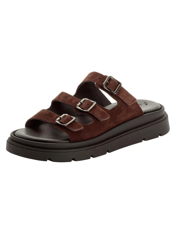 Tamaris Women's leather mules with wedge heel brown 5 UK