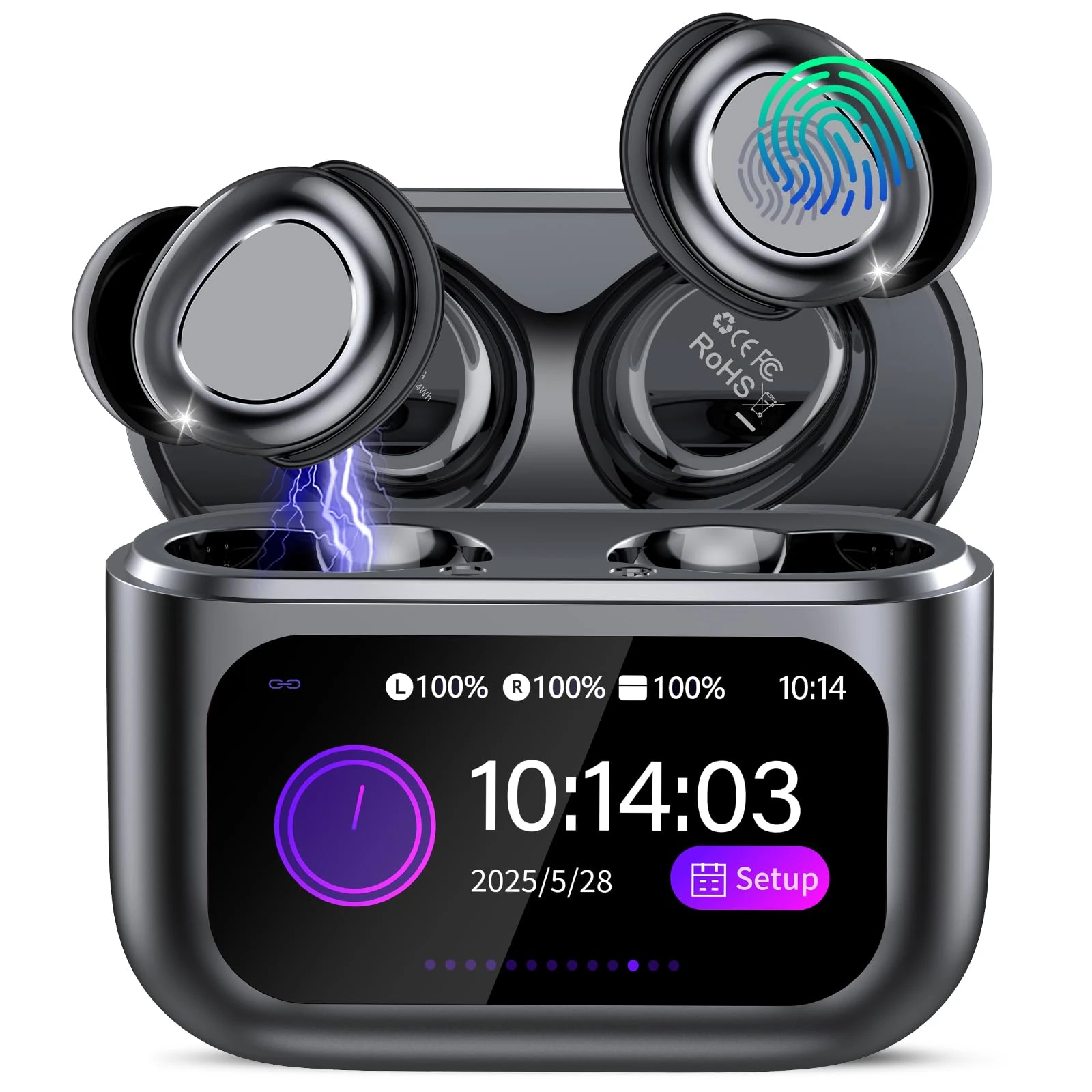 Wireless Sleep Earbuds with Smart Touch Screen, Bluetooth 5.4 Headphones In Ear with ENC Noise Cancelling Mic, 48H Sleep Headphones with 5 EQ Modes, HiFi Stereo IP7 Waterproof Mini Ear Buds, Black