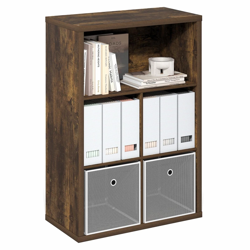 Furinno CUBICLE Book Shelf, 5-Cube Bookshelf, Cube Storage Organizer Bookcase with Closed Back, 15.3 x 29.9 x 43.3, for Living Room, Bedroom, Home Office, Amber Pine