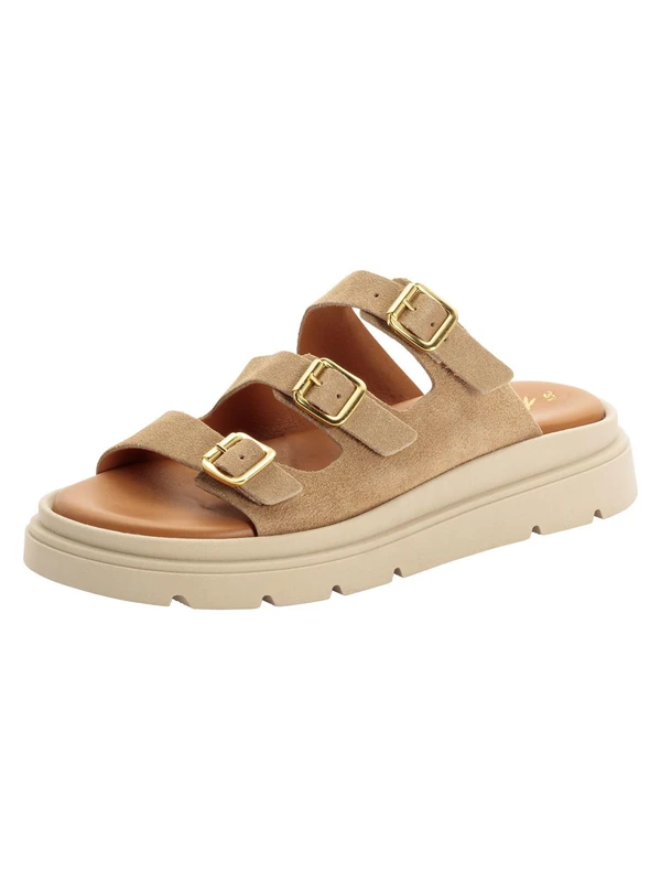 Tamaris Women's leather mules with wedge heel beige 3.5 UK