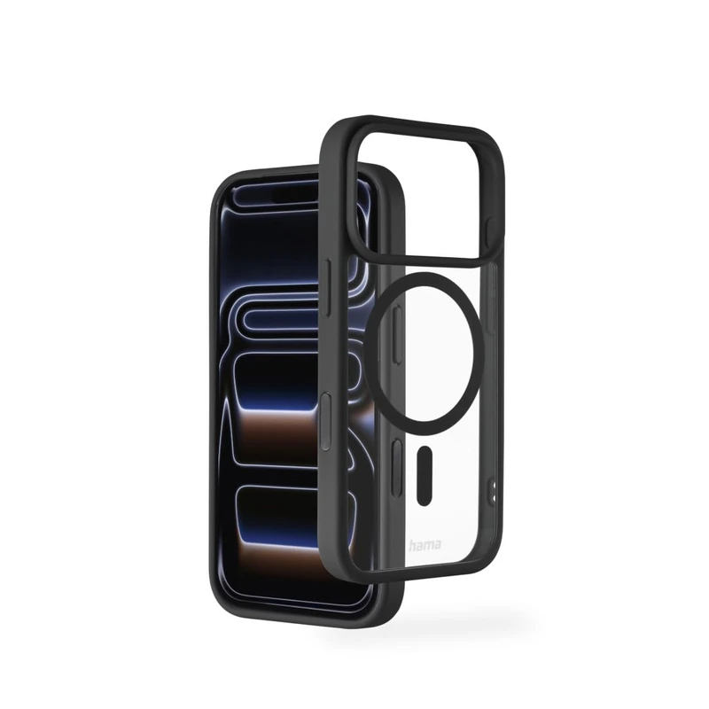 Hama Mobile Phone Case for iPhone 17 Pro and MagSafe (Magnetic Case for Inductive Charging, Edge Protection, Camera Protection, Non-Slip Surface, Protected Side Buttons) Transparent/Black