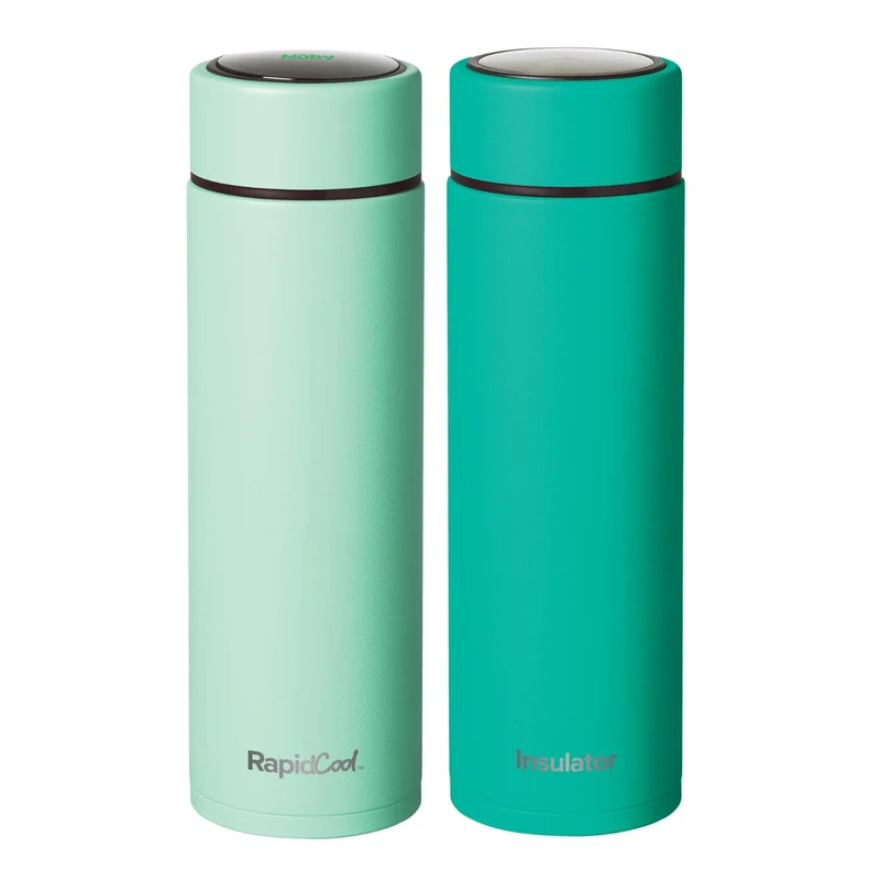 Nuby Limited Edition RapidCool Portable Baby Bottle Making Twin Pack - Prepare A Perfect Formula Feed in 2 Minutes | Includes 1 Rapid Cool, 1 Powder Dispenser & 1 Flask (Green)