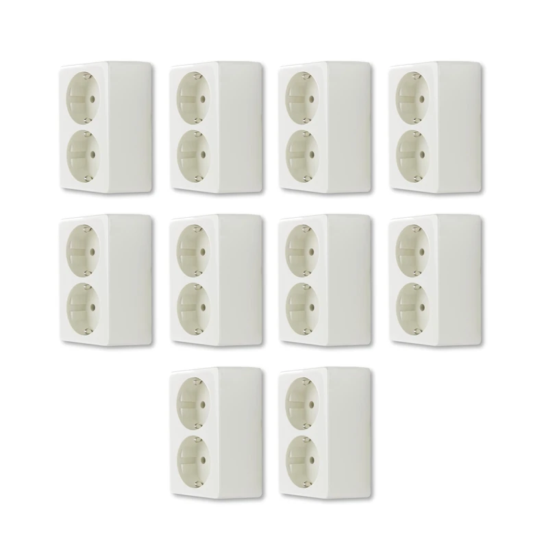 REV SAPRSET - Pack of 10 Double Sockets - 2 Surface-Mounted Wall Sockets - Cream White