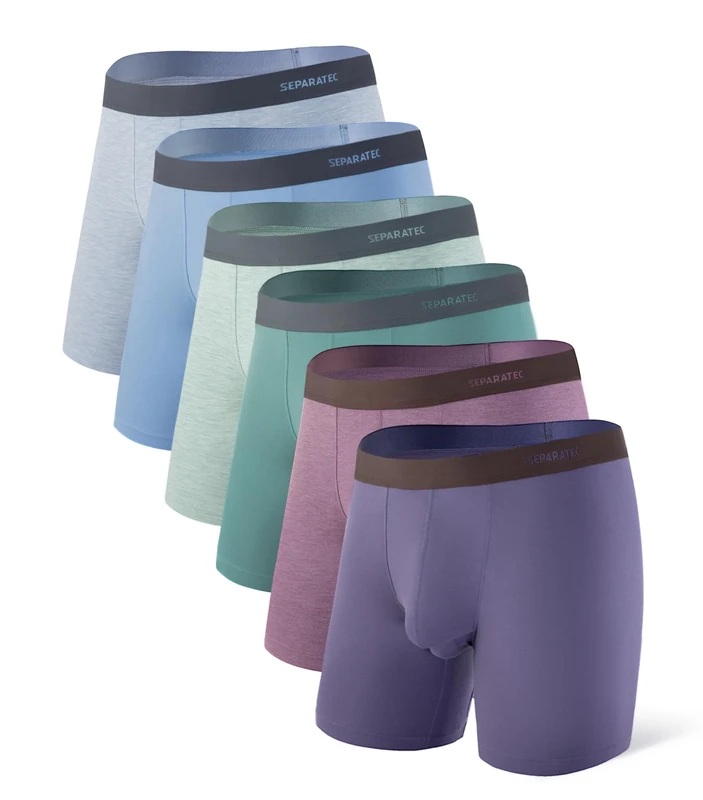 Separatec Mens Boxer Shorts 8th-Gen Separate Dual Pouch Bamboo Breathable Underwear 6.5" Inseam Trunks Moisture Wicking Boxers Minimalist Design 6 Pack - Image 1