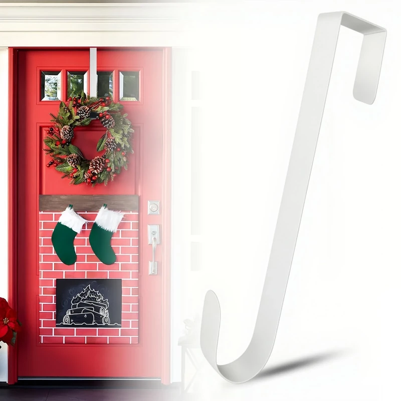 Christmas Wreath Hanger for Front Door, Metal Door Wreath Hanger - 30 cm (11.8 Inches) Hook for Christmas Home Office Wall Wedding Wreaths & Decorations (White)