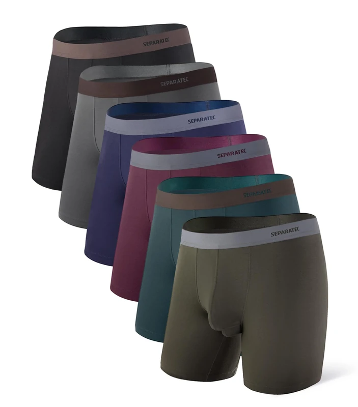 Separatec Mens Boxer Shorts 8th-Gen Separate Dual Pouch Bamboo Breathable Underwear 6.5" Inseam Trunks Moisture Wicking Boxers Minimalist Design 6 Pack