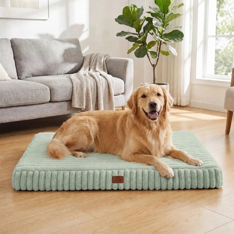 Orthopedic Dog Bed for XXL Jumbo Dog, Waterproof Pet Bed,Non-Slip Bottom and Egg-Crate Foam with Removable Washable Cover Crate Bed,Green,47"x29"x4"