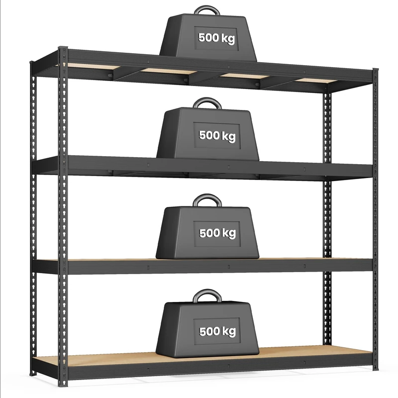 SONGMICS Heavy Duty Shelving Unit, Garage Shelves 4-Tier, 60 x 200 x 183 cm, Storage Rack, Loads 2,000 kg, for Basement, Garage, Warehouse, Utility Room, Ink Black GLR728BZ01