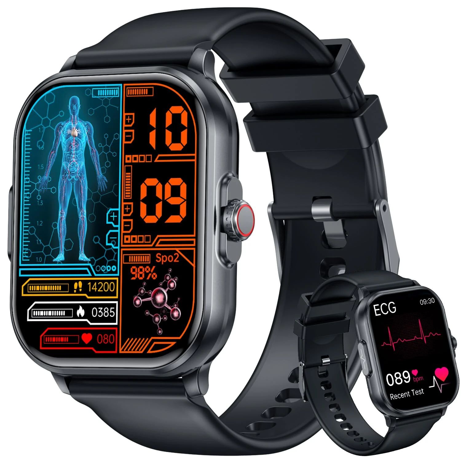 Smartwatch for Men Women Fitness Tracker: 2.01" HD ECG Smart Watch IP68 Waterproof Blood Pressure Oxygen Heart Rate Monitor Answer Make Call Step Counter Digital Touch Screen Sport Band Android iPhone