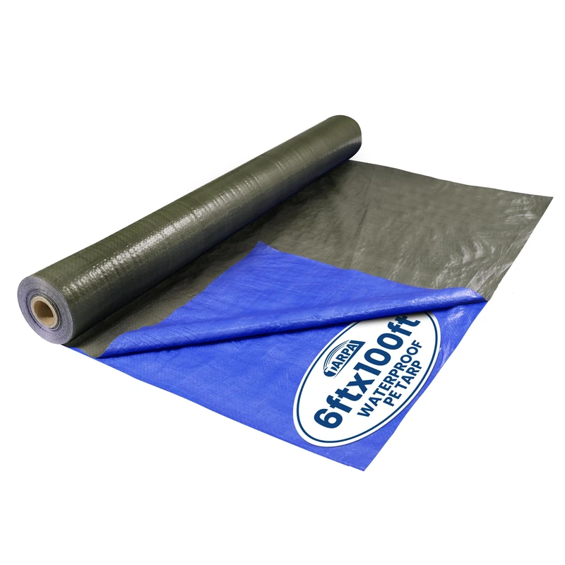 TARPAL 6x100 Feet Tarp Roll 5mil Waterproof Tarps polyethylene Multipurpose Tarp Cover Dustproof, Tear Resistant for Decoration, Painting, Home use（Green/Blue）