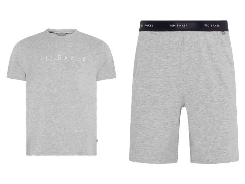 Ted Baker Mens Nightwear Shirt And Short Pajama Set, Heather Grey, XL UK