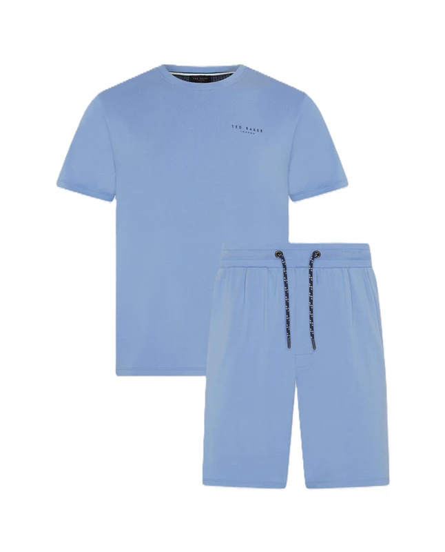 Ted Baker Men's Modal T Shirt and Short Set Pajama, Riviera Blue, XL